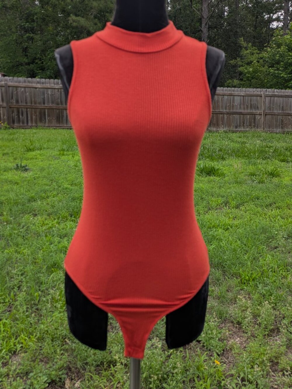 Small Mock Neck Orange Bodysuit - Picture 2 of 5